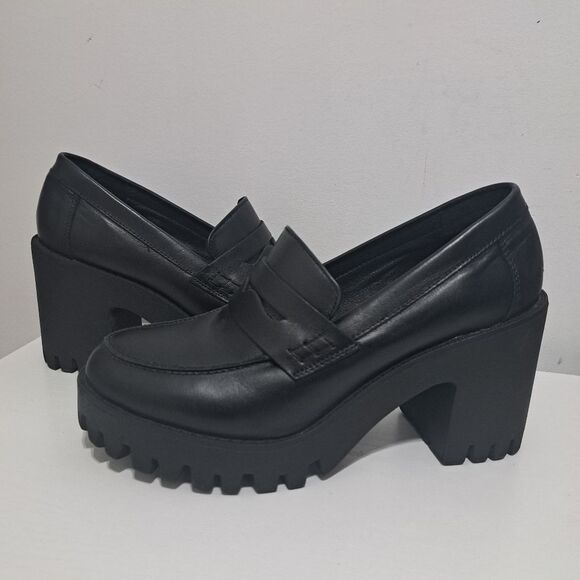 Steve Madden Binary Moto Boho Chic Goth Platform Loafer Chunky Heel Sz 9.5 Black - Picture 15 of 15